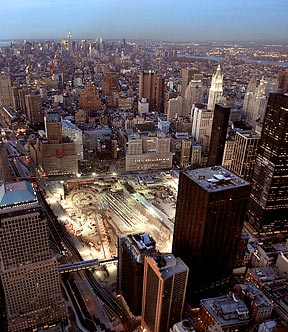 Ground Zero, Manhattan, Eve of September 11 first Anniversary.