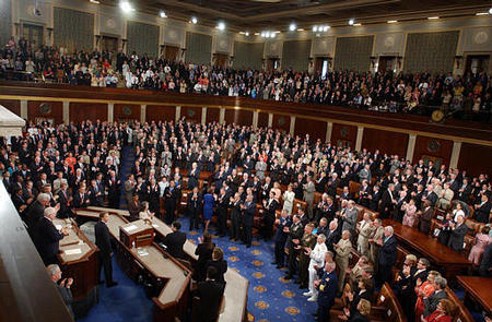 British Prime Minister Tony Blair receives a standing ovation by members of the House and Senate while speaking to a joint meeting of Congress, Capitol Hill, July 17, 2003