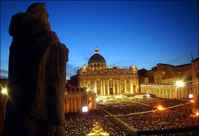 Pope John Paul II celebrated his 25th anniversary with a twilight Mass that drew thousands of people to St. Peter's Square, Vatican, October 16, 2003.