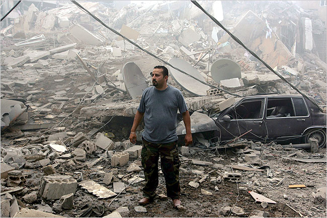 Israeli airstrikes leave massive destruction, Hezbollah headquarters, southern Beirut, July 16, 2006.