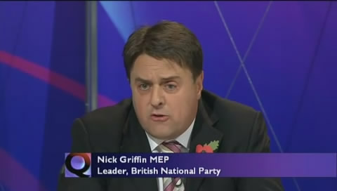 Nick Griffin of BNP on BBC1' Question Time, October 22, 2009.
