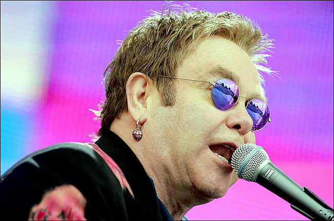 Sir Elton John performs during the Live 8 concert, London, July 2, 2005.