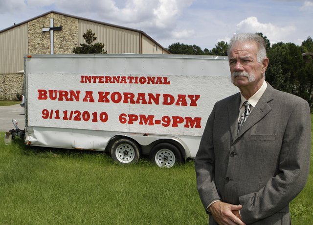 Pastor Terry Jones declares the final arrangements for his plans to burn copies of the Quran to mark the anniversary of September 11 terrorist attacks, the Dove World Outreach Center, Gainesville, Florida, September 7, 2010.