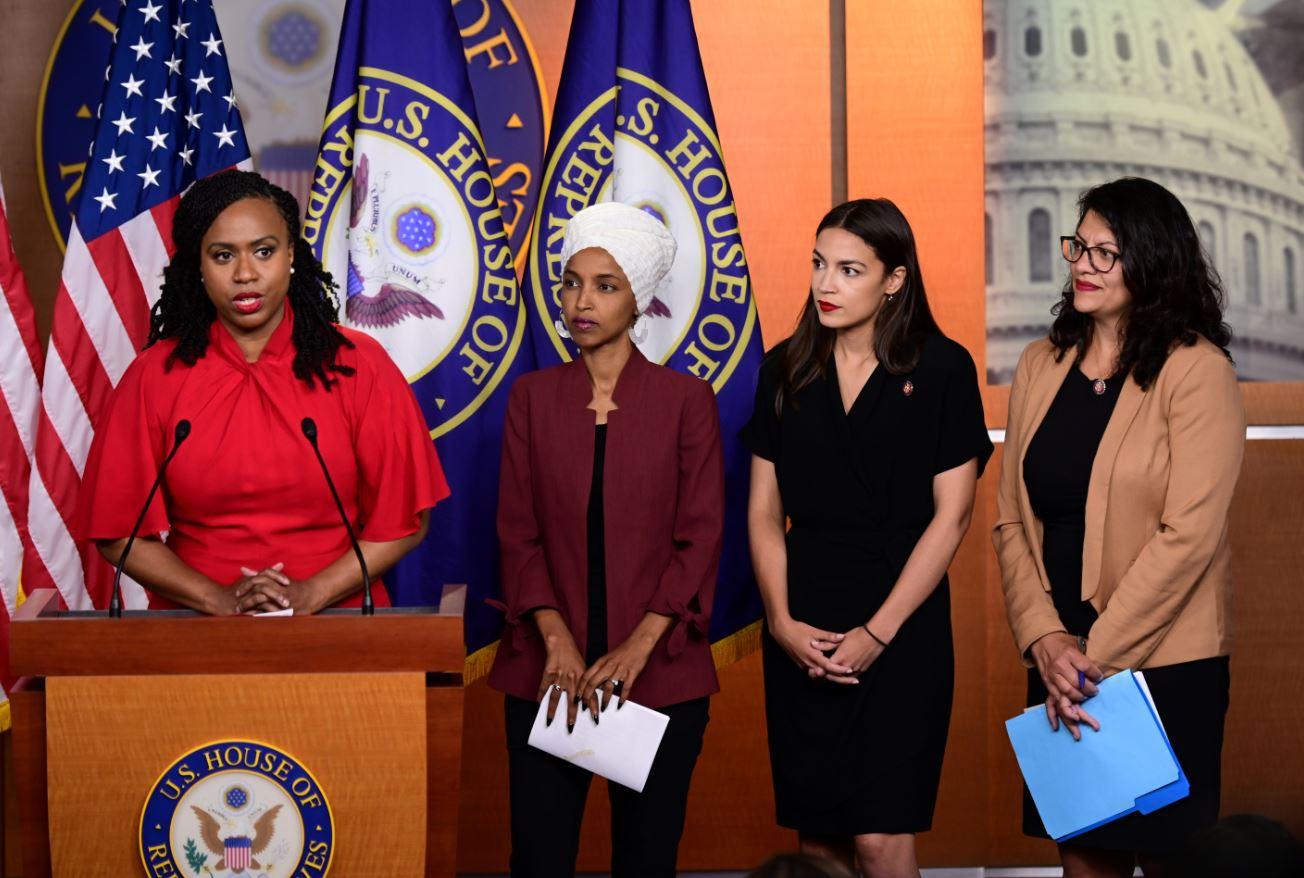 Ayanna Pressley, Ilhan Omar Alexandria Ocasio-Cortez, and Rashida Tlaib deliver their response after President Trump has ordered them to go back to where they came from, Capitol Hill, July 15, 2019.