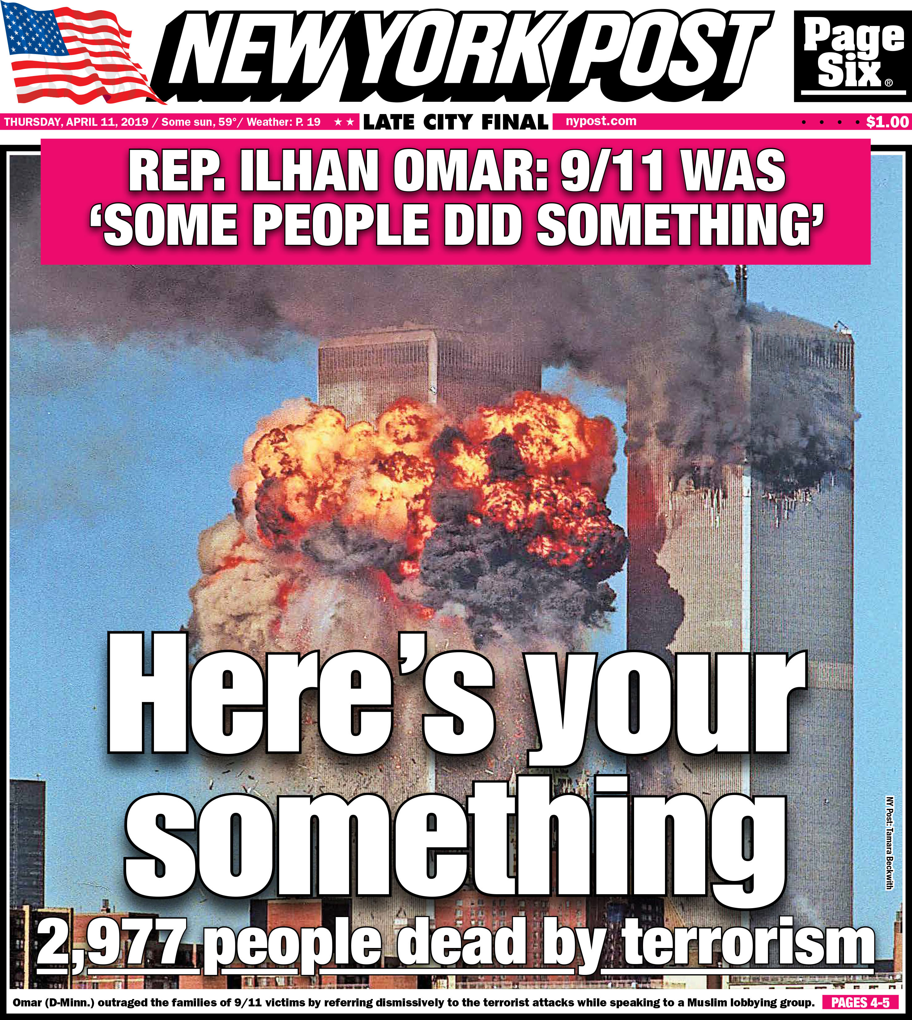 New York Post front page, April 11, 2019.