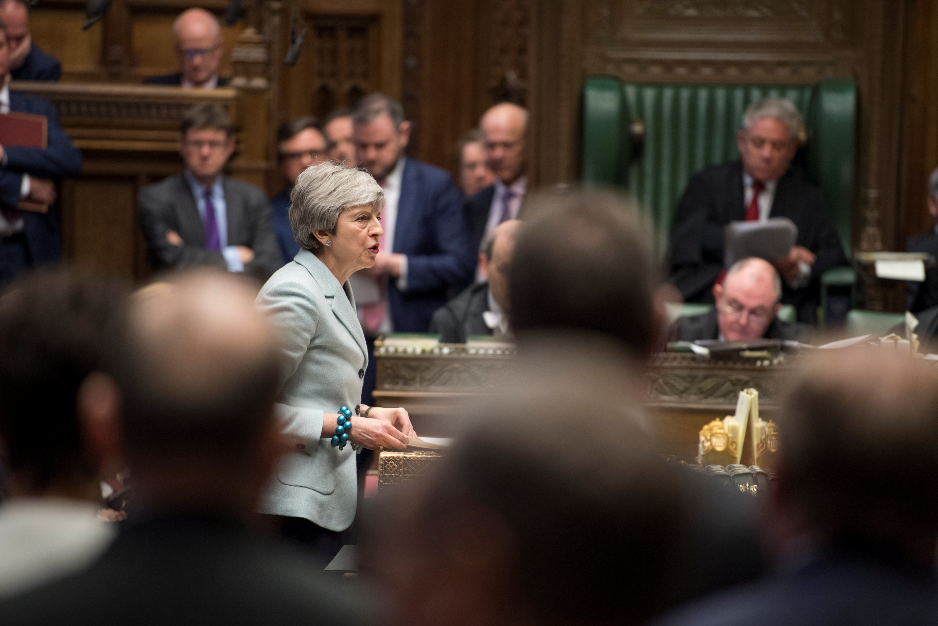 U.K. Prime Minister Theresa May in Parliament as House of Commons session presided by the speaker John Bercow, London, March 25, 2019.
