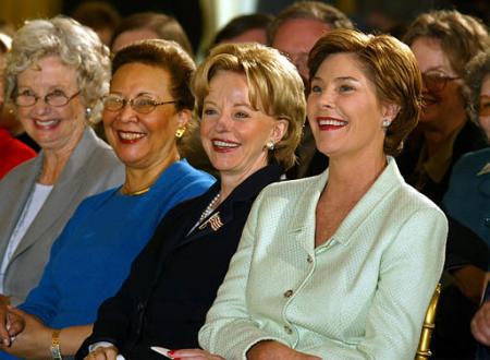 Laura Bush, Lynne Cheney, Alma Powell and Joyce Rumsfeld, Symposium on Women of the West, White House, September 17, 2002.