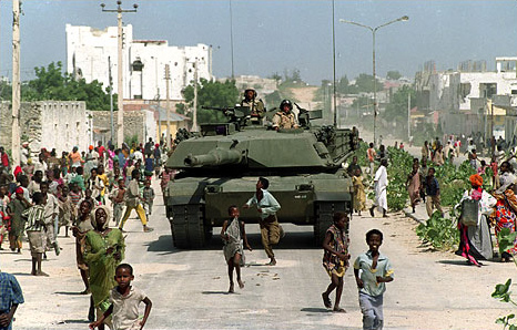 A United States Marine Abrams tank, Mogadishu, Somalia, January 1993.