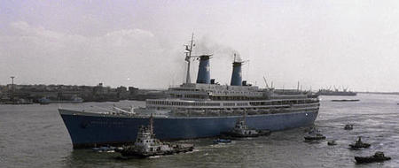 The Italian cruise ship Achille Lauro sails for home after the end of a week-long hijacking ordeal in 1985.