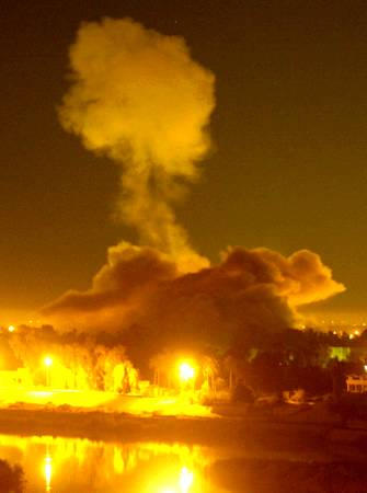 Republican Guard palace during air strikes, Baghdad, early April 2, 2003.
