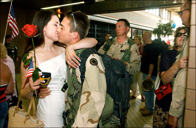 Family members and friends greeted members of the 226th Engineer Company of the Kansas Army National Guard when they returned after five months overseas in support of Operation Iraqi Freedom, July 4, 2003.