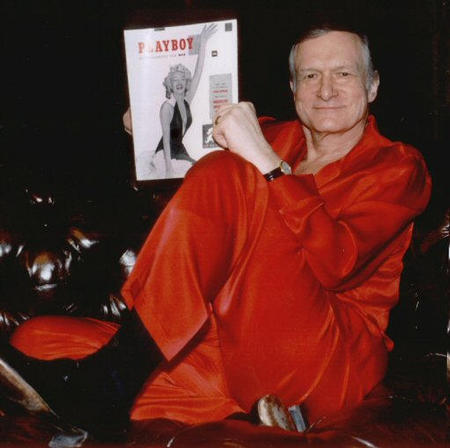 Hugh Hefner with the first copy of Playboy magazine in his Holmby Hills estate, Los Angeles, days before he turns 70-years-old April 9, 1996.