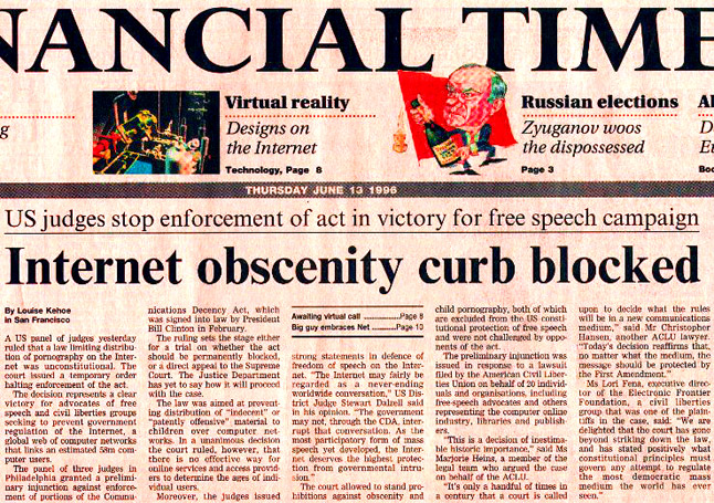 Financial Times front page, June 13, 1996.