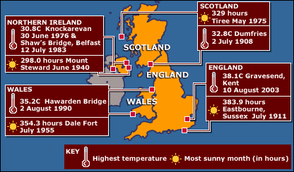 U.K. heatwave map, Summer 2003.