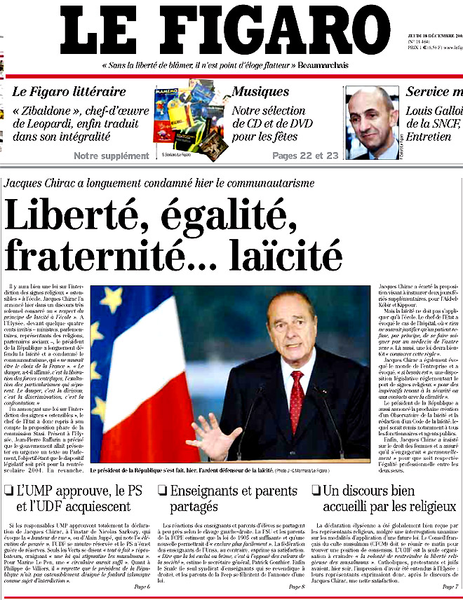 Le Figaro front page December 17, 2003.