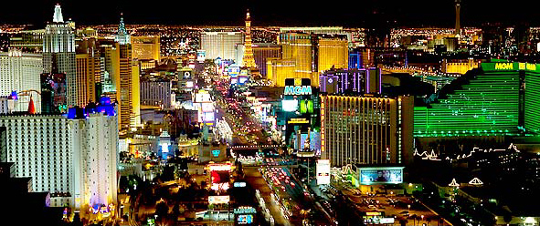 Las Vegas' 'The Strip', looking north, during New Year celebrations, January 1, 2003.