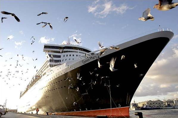 The Queen Mary 2 in the Canary Islands, on the way to Florida, January 16, 2004.