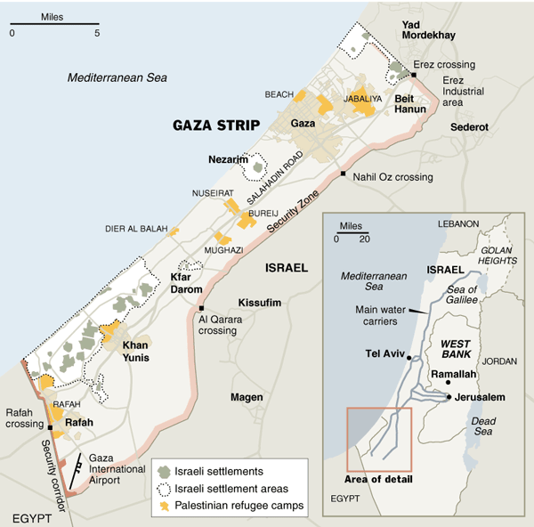 Gaza Strip map, 2004.