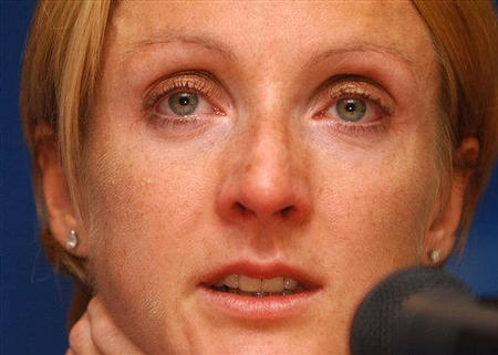Crushed by her failure to finish in the women's marathon, a shell-shocked Britain's marathon runner Paula Radcliffe broke down twice during a press conference as she struggled to explain how her dreams were shattered, Athens, Greece, August 23, 2004.