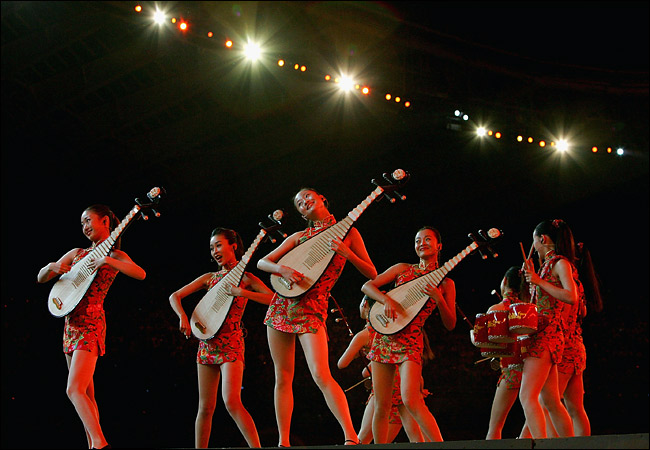 China previewes its welcome of the next olympic games during the closing ceremony of the 2004 Summer Olympics in the Olympic Stadium in Athens, August 29, 2004.