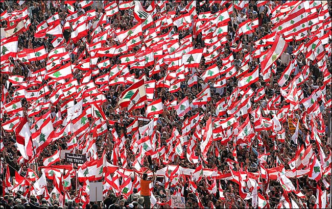Hundred of thousands of Anti-Syria Lebanese opposition protesters flooded the streets of Beirut on a daily basis. In March 14, 2005 the number exceeded one and a half million.