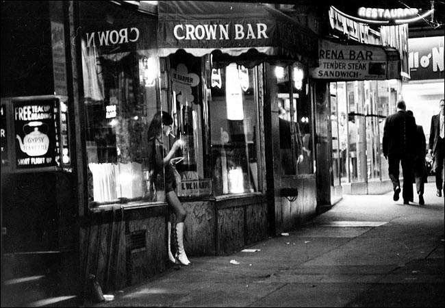 Nightlife, mean streets of SoHo, New York, 1970s.