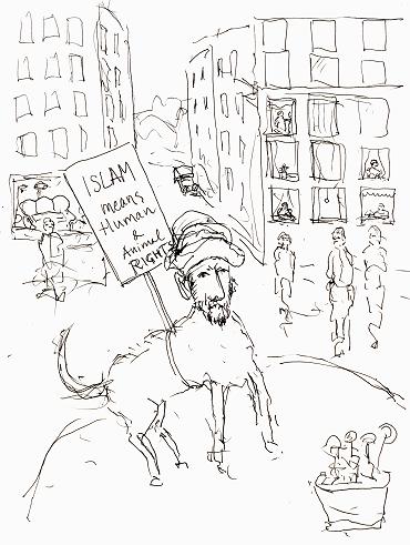 One of three drawings by artist Lars Vilks ridiculing the prophet Muhammad by portraying him as a 'roundabout dog,' that were published in the Sweden newspaper Nerikes Allehanda, August 2007.