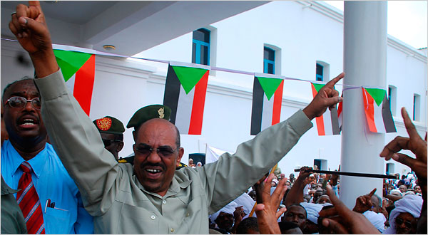 Sudanese President Omar Hasan al-Bashir at a protest against the International Criminal Court, Khartoum, July 13, 2008.