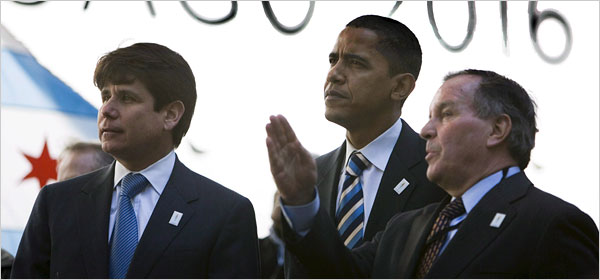 Senator Barack Hussein Obama joined by Governor Rod R. Blagojevich and Mayor Richard M. Daley, Chicago, April 2007