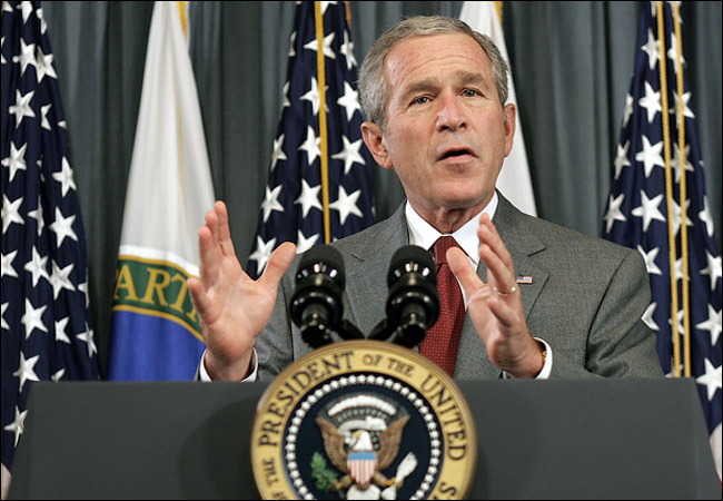 U.S. President George W. Bush speaks about Strategic Petroleum Reserve during a White House news conference, September 26, 2005.