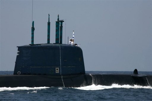 An Israeli Dolphin submarine off the Mediterranean coast of Tel Aviv.