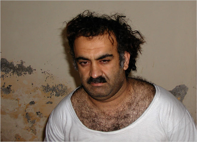 Khaled Sheikh Mohammed shortly after his capture during a raid in Pakistan, March 2003.