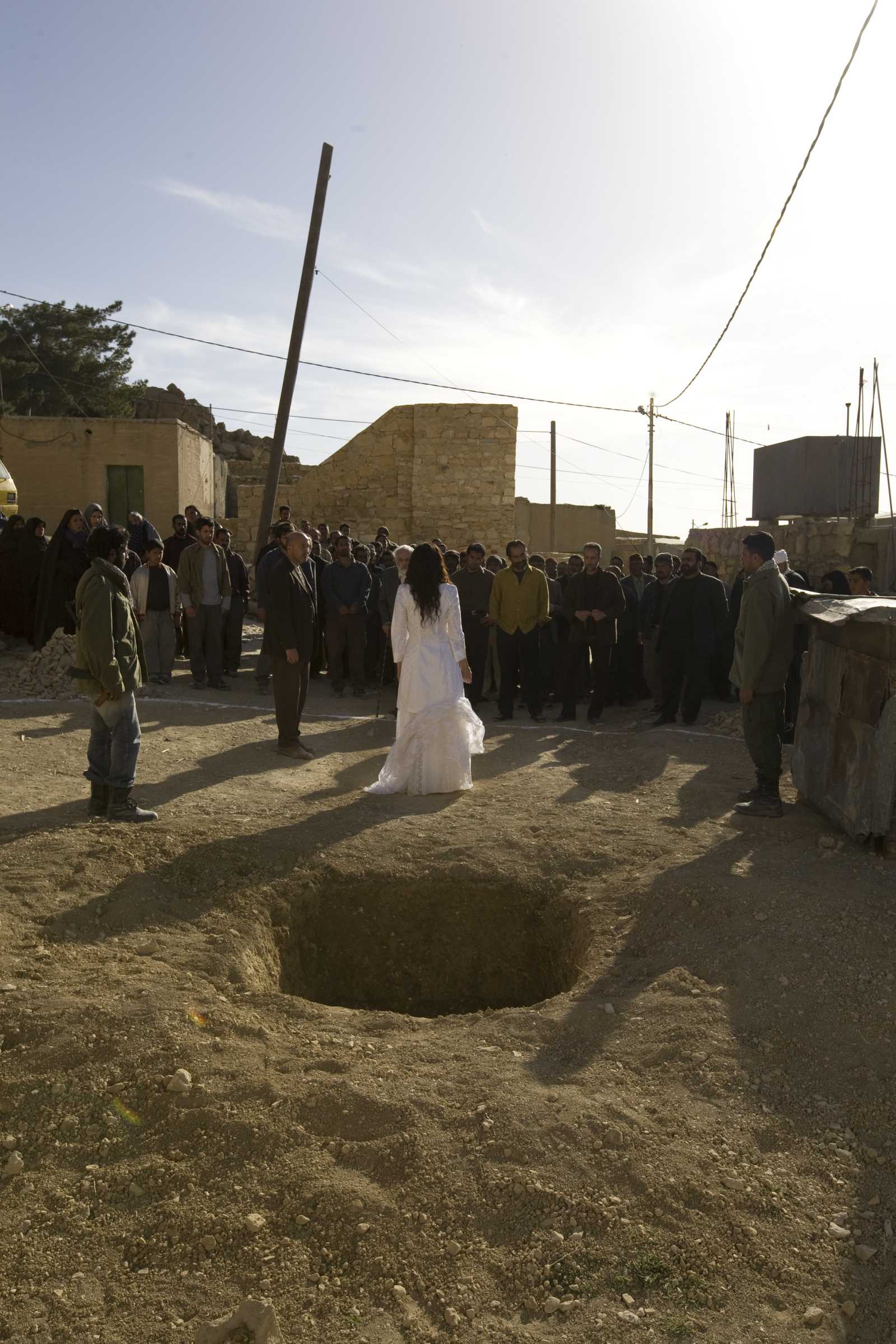 Soraya M. (Mozhan Marno), speaking her last words to the crowd in 'The Stoning of Soraya M.' (2009).