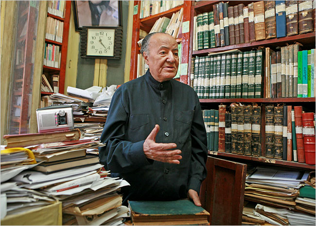 The Egyptian writer on Islam, trade unions and the Muslim Brotherhood, Gamal al Banna, 88, in his library, Cairo, August 2009.