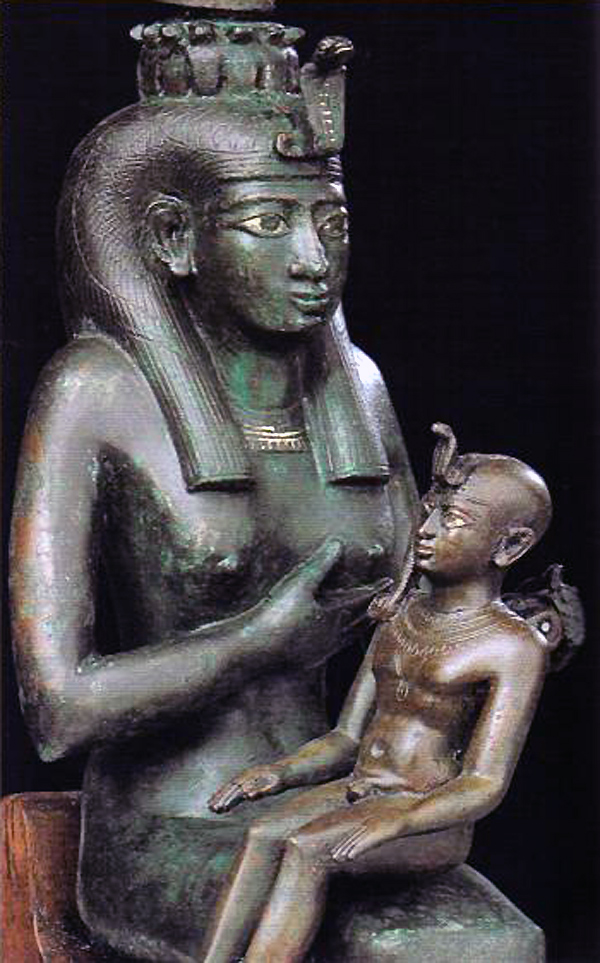 Statute of 'Isis Suckling Horus,' bronze, Karnak, Late Period (664-332 B.C.), Egyptian Museum, Cairo.