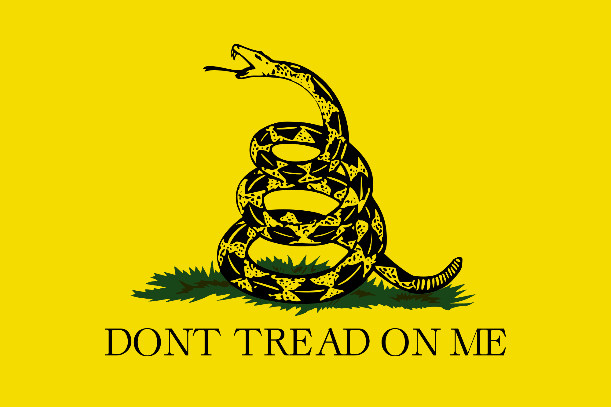 A rendering of the Gadsden Flag, a yellow field, with a lively representation of a rattle-snake in the middle, in the attitude of going to strike, and phrase 'Dont Tread on Me!' (sic) underneath, as represented by Colonel Christopher Gadsden to be used by the commander in chief of the newly established American navy, 1775.