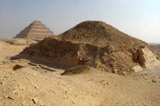 Unas Pyramid (front) and Saqqara Pyramid, 5th dynasty, Giza, Egypt.