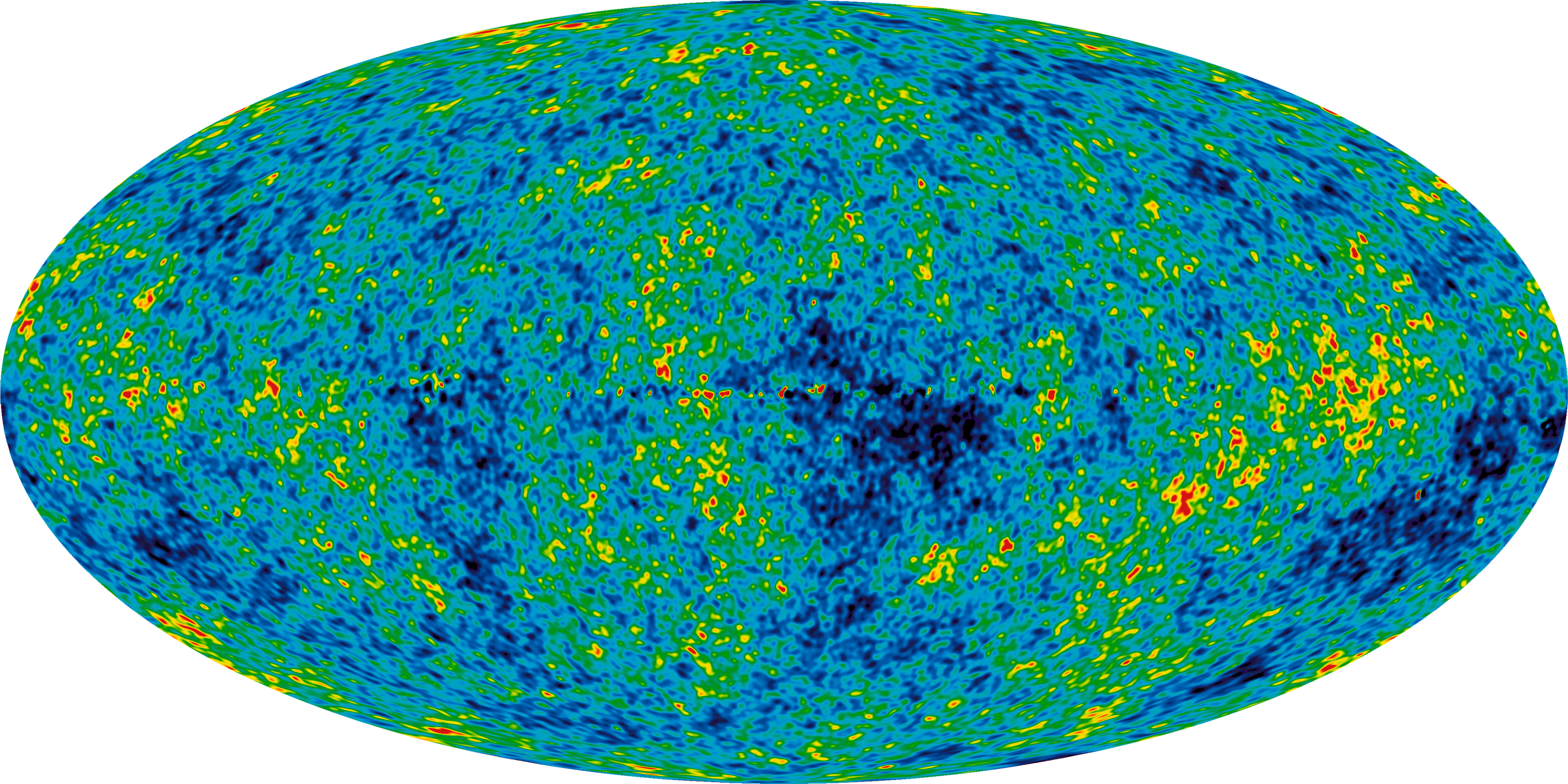  NASA/WMAP (Wilkinson Microwave Anisotropy Probe) Science Team's detailed, all-sky picture of the infant universe created from seven years of WMAP data. The image reveals 13.7 billion year old temperature fluctuations (shown as color differences) that correspond to the seeds that grew to become the galaxies. The signal from the our Galaxy was subtracted using the multi-frequency data. This image shows a temperature range of ± 200 microKelvin.