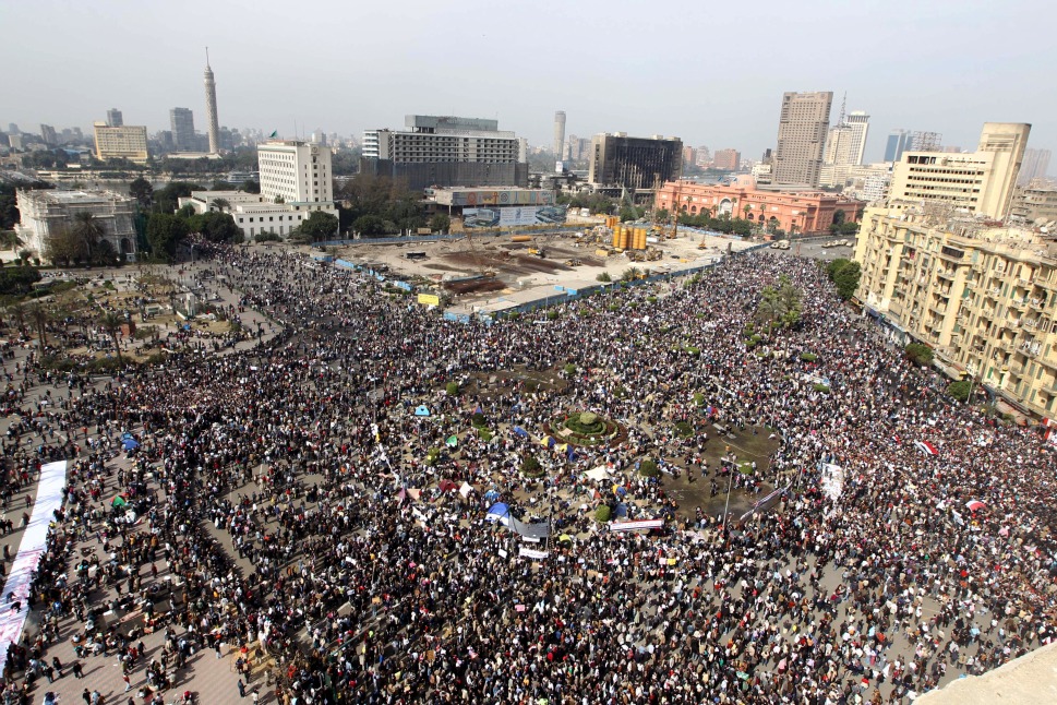 Protests at its peak at A-Tahrir Square, downtown Cairo, Egypt, February 1, 2011.