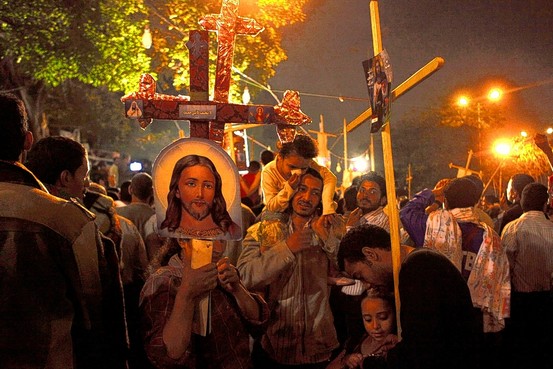 Coptic Christians protest following attacks on churches by militant Salafi Islamists, Maspero, Cairo, May 2011.
