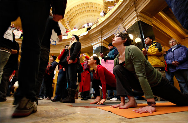 Union supporters, state employees and students invade the Wisconsin State Capitol, Madison, February 18, 2011.