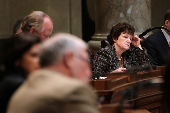 Republican state senator Pam Galloway looks on during a session of the State Senate at the Wisconsin State Capitol, Madison, March 9, 2011.