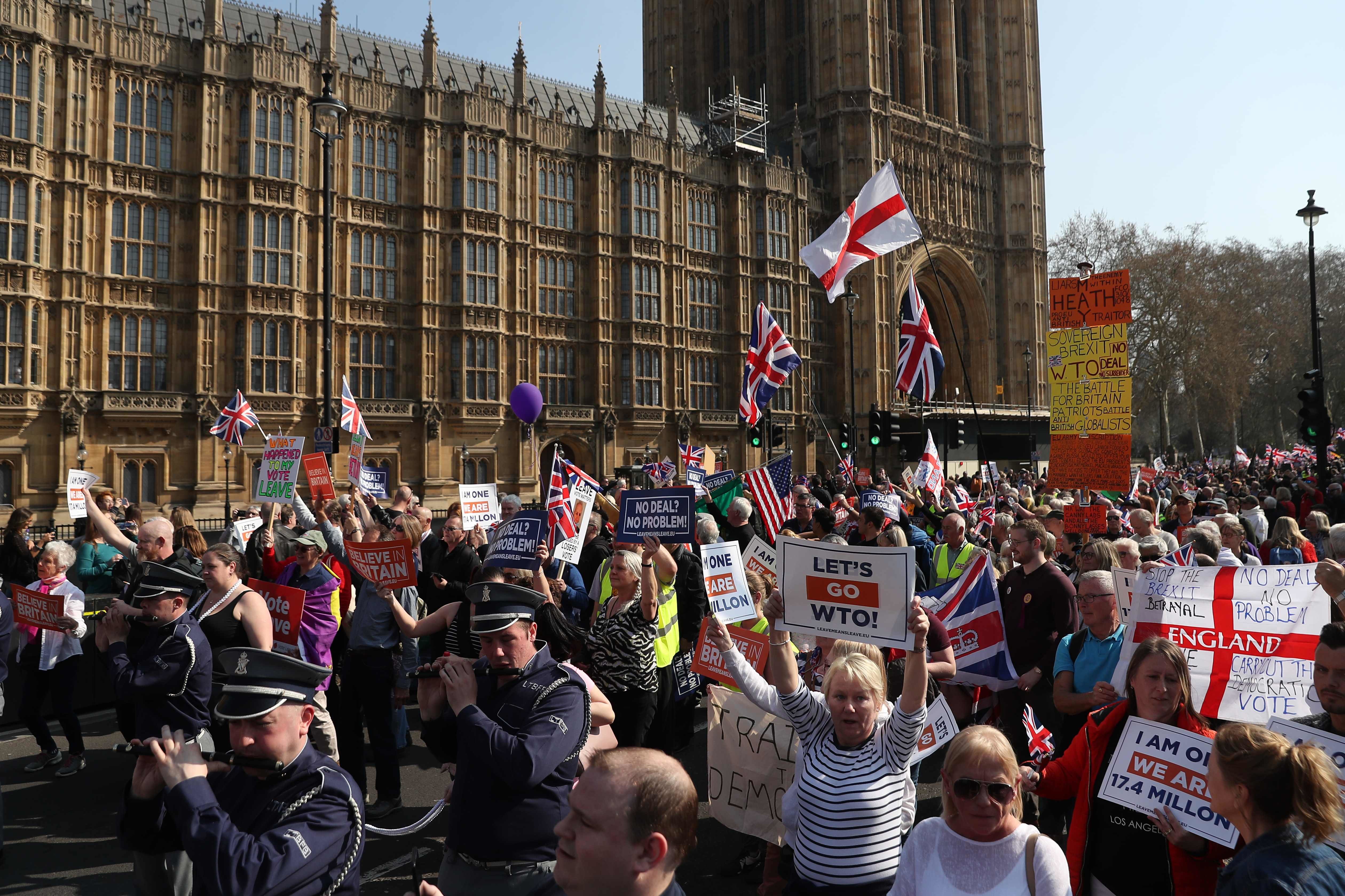 Brexit supporters demonstrated outside Parliament as lawmakers debated inside, London, March 29, 2019.
