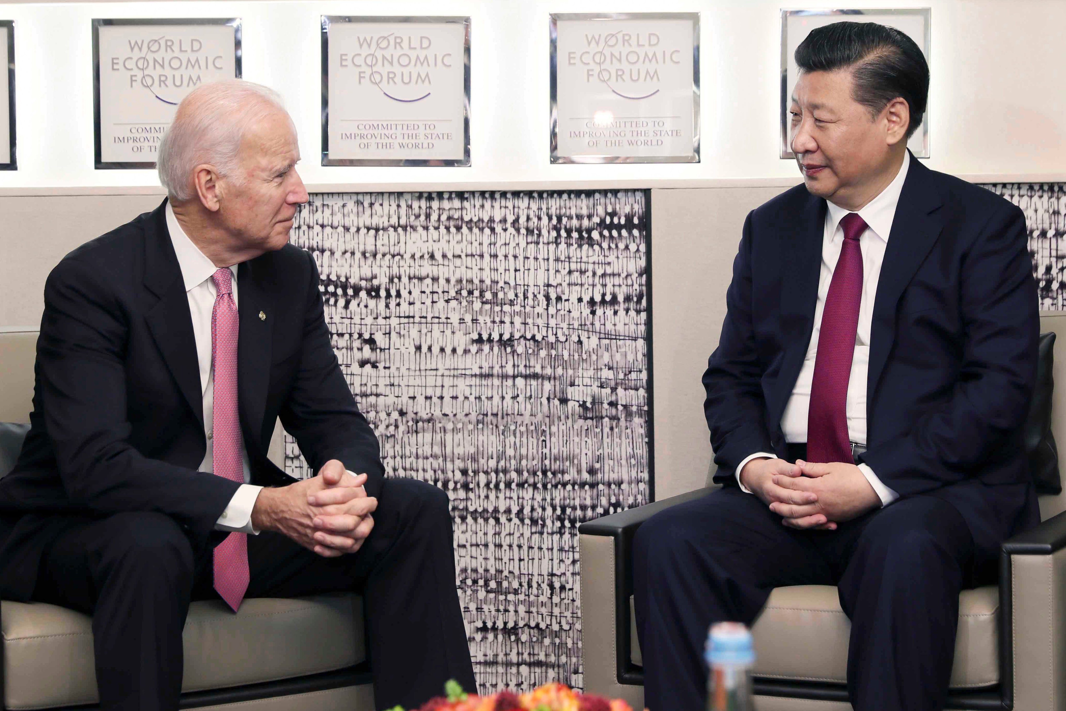 Joe Biden with President Xi Jinping of China at Davos, 2017.