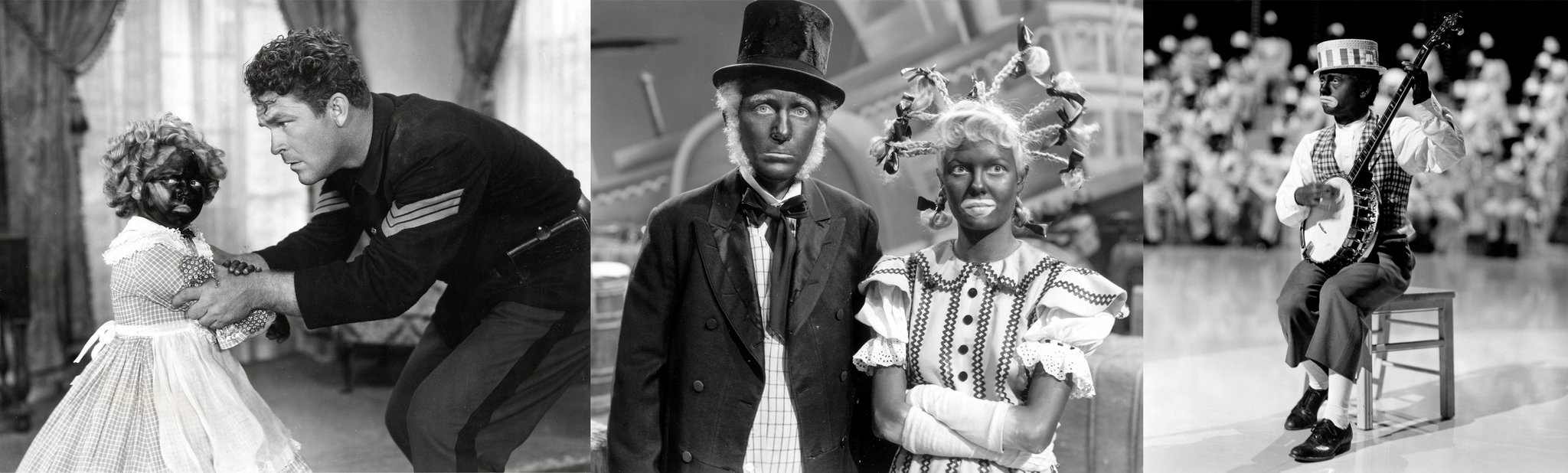 Shirley Temple (with Guinn 'Big Boy' Williams - The Littlest Rebel - 1935), Bing Crosby and Marjorie Reynolds (White Christmas - 1954), and Mickey Rooney (Babes on Broadway - 1941); all in blackfaces.