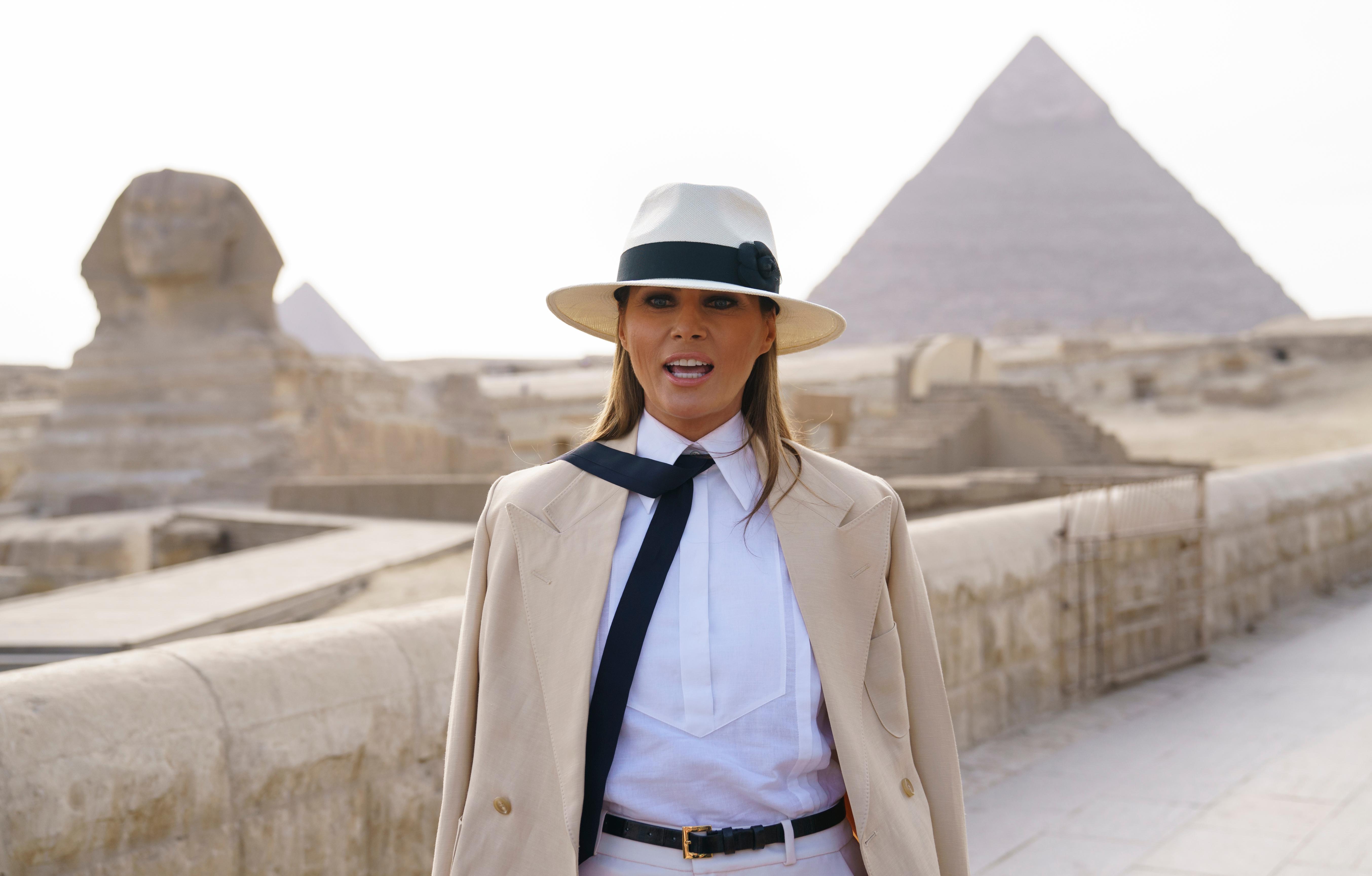 U.S. First Lady Melania Trump tours the Pyramids and Sphinx, Giza, Egypt, October 6, 2018.